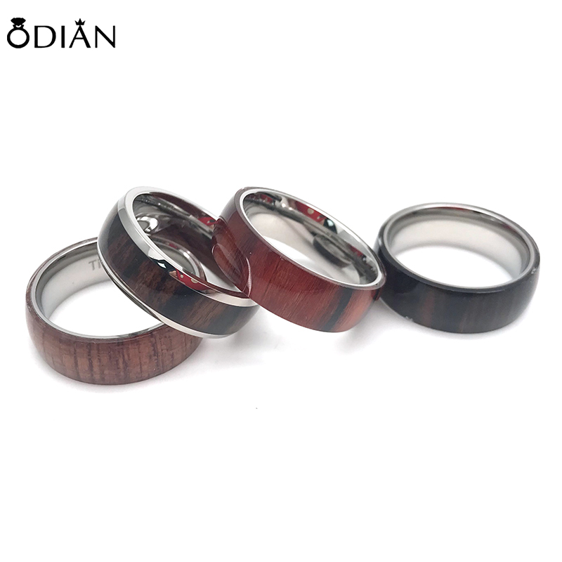 Odian Jewelry Wooden Titanium Anti-allergic Wood Jewelry 100% Nickel Free inlaid koa Wood Titanium wedding Ring for men