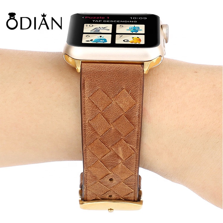 Factory supply high quality waterproof woven leather band watch for apple