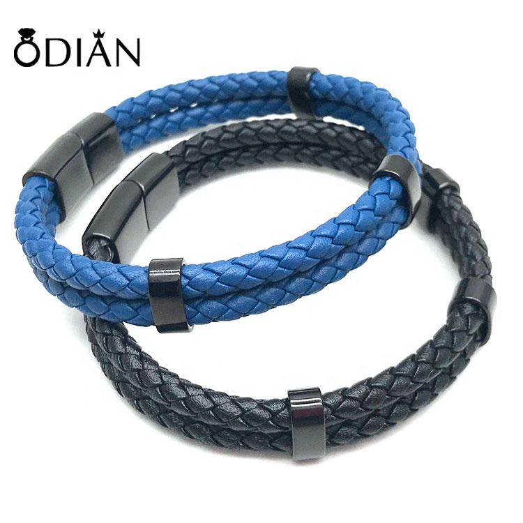 Wholesale Black Brown Braided Leather Rope Magnetic Clasp Leather Bracelet ,Customize the size you need