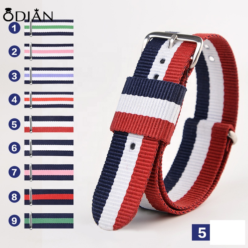 In stock no logo textile nylon rose gold buckle silver color flag men and women watch belt 13mm 18mm 20mm