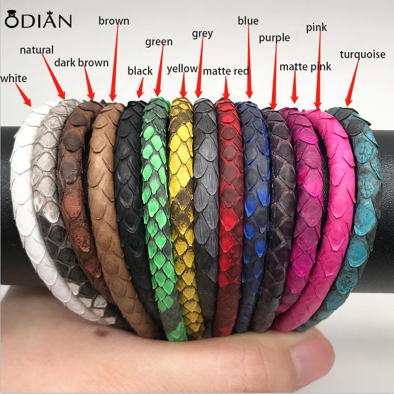 Odian Jewelry 3mm, 4mm, 5mm, 6mm, 8mm Genuine python leather cord matte pink color python round leather cord for wholesale