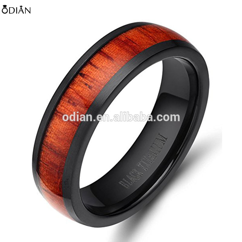 8mm Men's Women Hi-tech Not Fade Zirconium Black Titanium Ring Mahogany Wood Inlay Comfort Fit Wedding Band