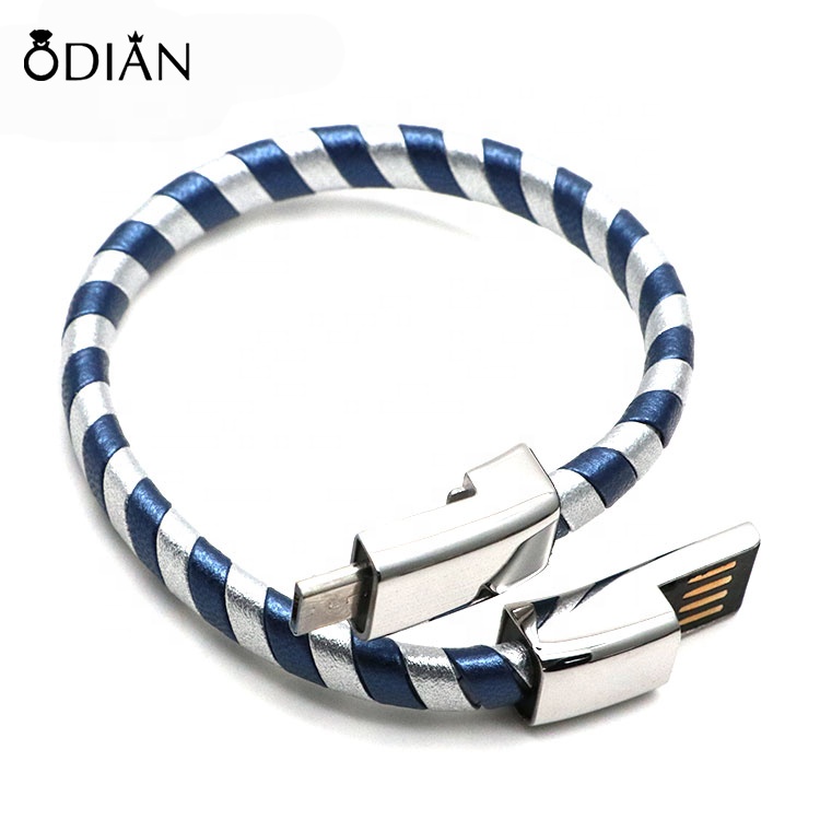 Fashion custom Braided Leather USB Data Cable Bracelet For iPhone And Android