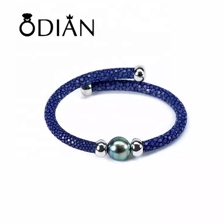 Blue/natural/black/brown pearls genuine bracelet with python and stingray skin wholesales