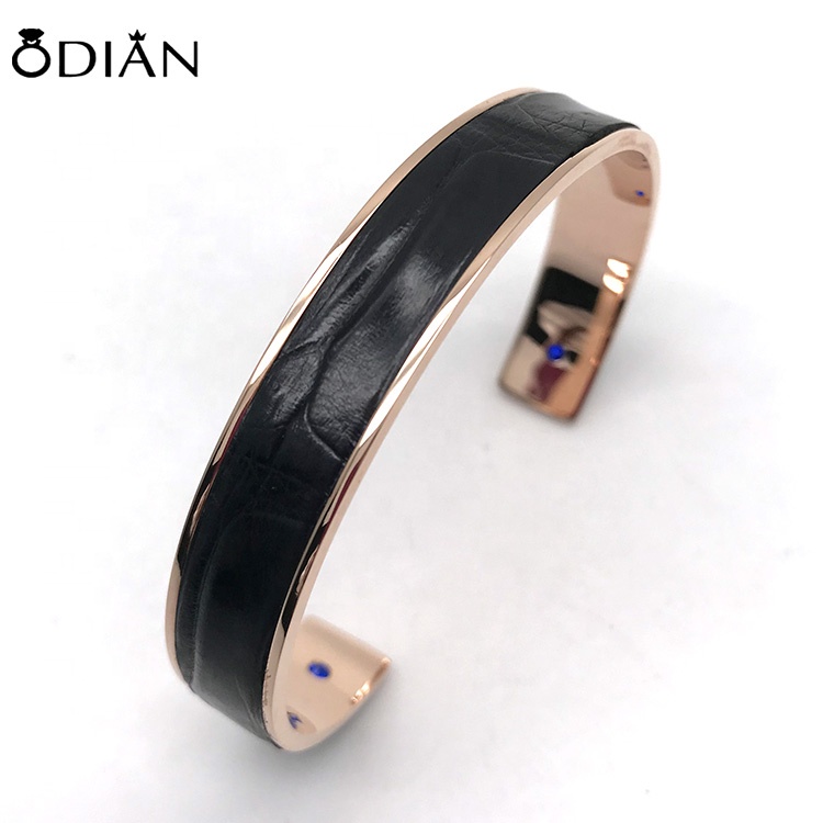 Hot!Hot!Hot! high quality New design stainless steel inlaid crocodile leather bracelet for girls