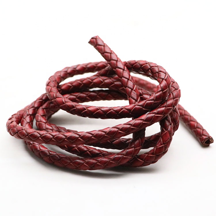 3-6mm Braided Leather Rope Bolo Cord Woven Folded Leather Strap Braided Bracelet Making Red