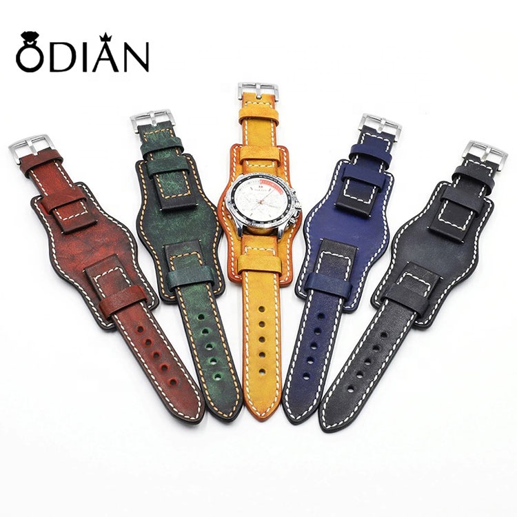 Customized 18mm leather watch strap bands for men LOGO on free unique design watches leather straps with pad supplier
