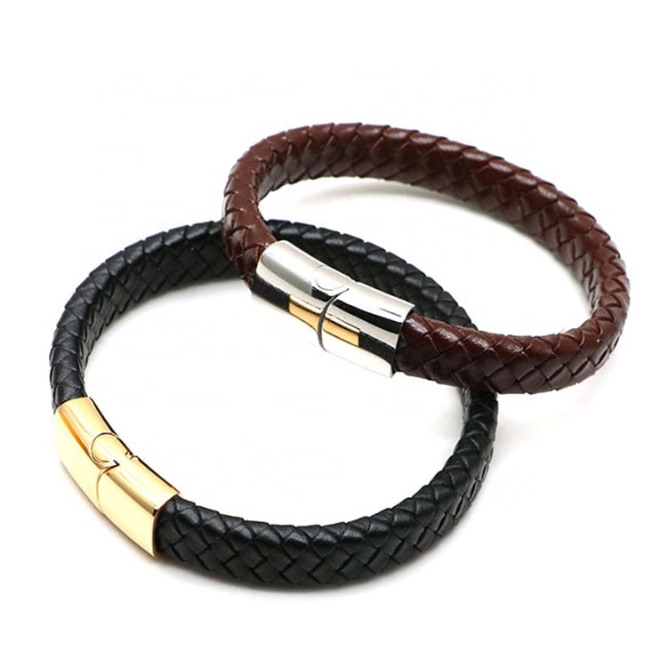 Wholesale Handmade Bracelet Custom Mens Women silver and black Braided Leather Bracelet