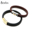 Black Buckle Hand Bangle Jewelry Wholesale Stainless Steel Mens Leather Bracelet