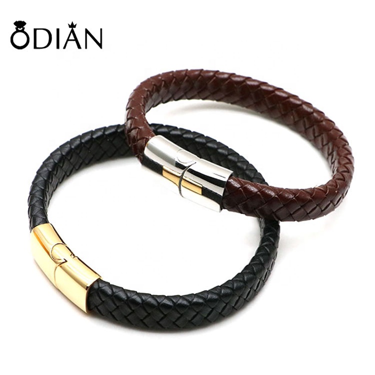 New Arrival Men's Genuine Leather Hand Jewelry Vintage Handmade Braided Leather Bracelet Magnetic Clasp Leather Bracelet