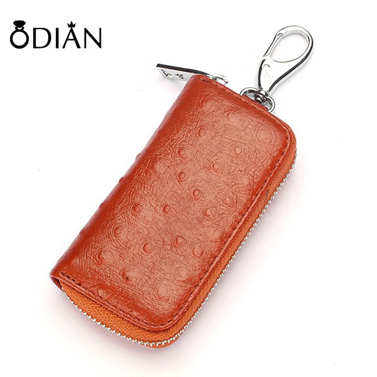 Fashionable red ostrich leather key bag, inner cowhide and outer ostrich leather material, customize the color of the bag