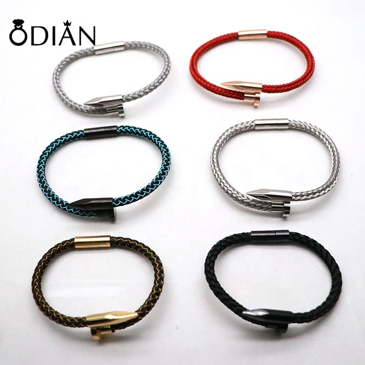 Odian Jewelry Findings Colorful Green Red Blue 316l Stainless Steel Wire Braided Rope 6mm Leather Cord for Bracelets Bangle