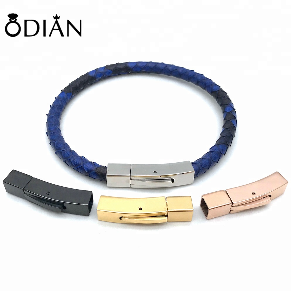 New Hot selling style Stainless Steel Clasps stingray skin Snake leather Bracelet
