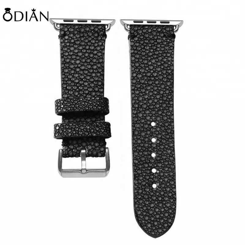 High quality apple watch band with stingray skin perlon strap for customized genuine leather buckle