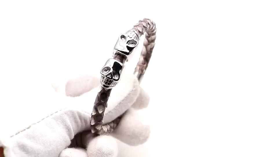 genuine stingray and python Leather Wristband Bracelet skull Charms bangle bracelet