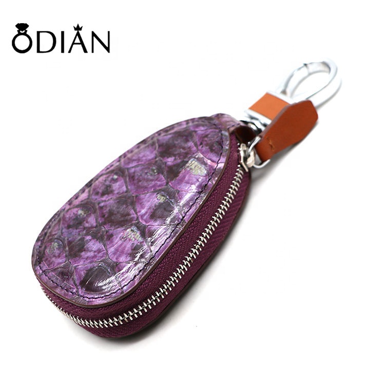 Car Key Chain Holder For World Auto Sales Servicshop 4S Custom Promotional Rectangle Python Lizard Leather And Metal Key Case