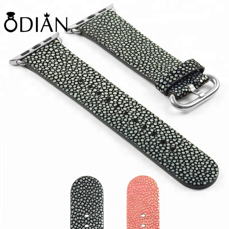 Luxury apple watch band with stingray skin perlon strap for customized genuine leather buckle