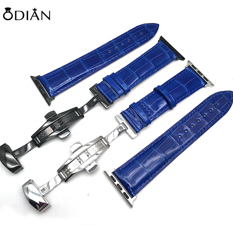 Odian Jewelry luxury Genuine Glossy Blue Alligator Crocodile leather apples watch strap and customized leather watch strap