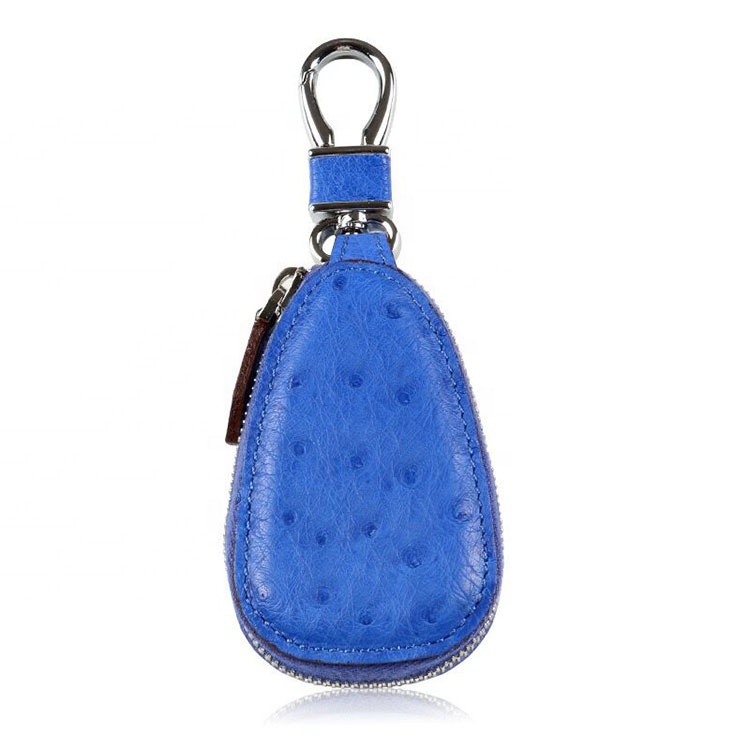 Fashion hot bestselling dark blue ostrich skin key bag, car room key holder purse, real handmade key bag