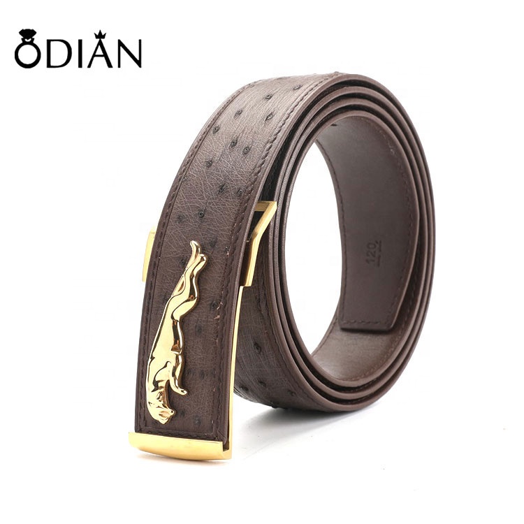 Fashion wild ostrich leather belt, replaceable belt buckle belt, customized private logo