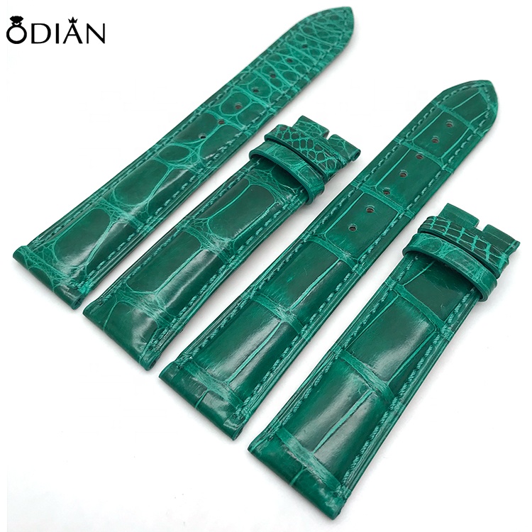 Odian Jewelry Genuine Black Alligator America Crocodile leather watch band strap with stainless steel buckle