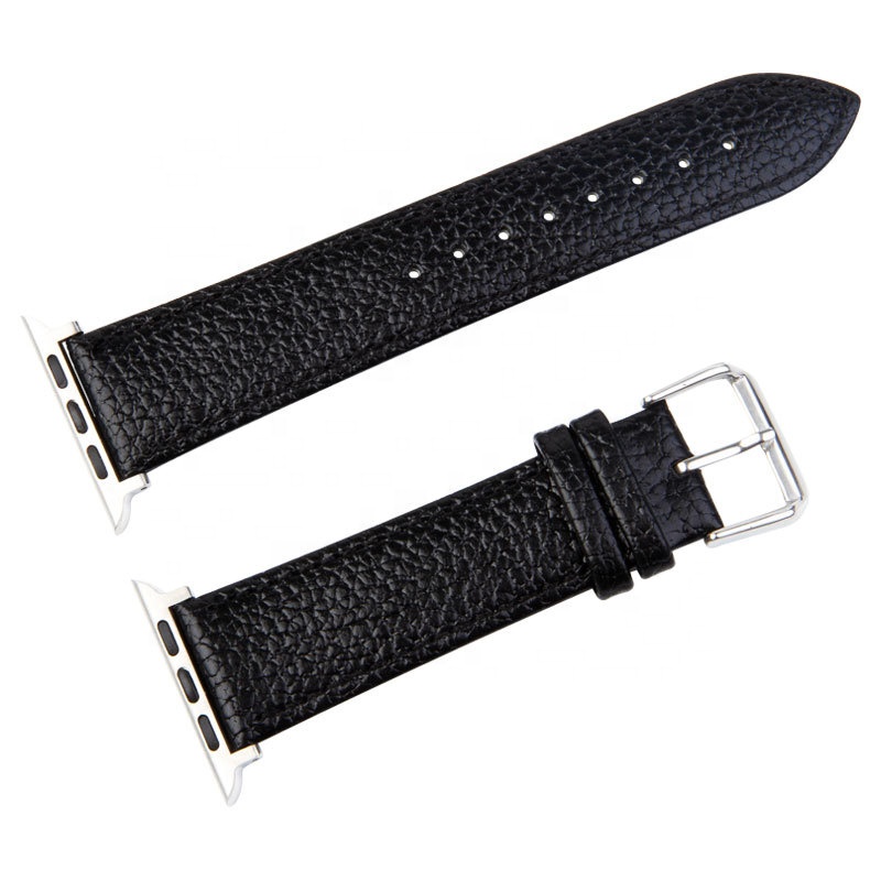 Genuine cowhide leather embossed litchi rind texture watch strap with apples adaptor 38, 40, 42, 44mm pin butterfly buckle band
