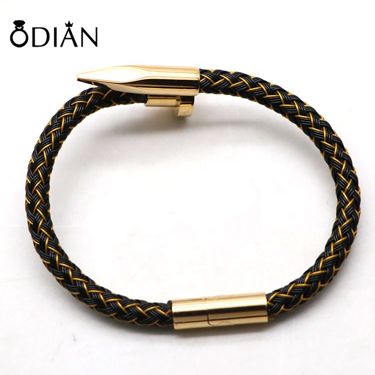 New Popular Design Nail shaped Stainless Steel Magnetic Clasp Stainless steel braided rope Bracelet