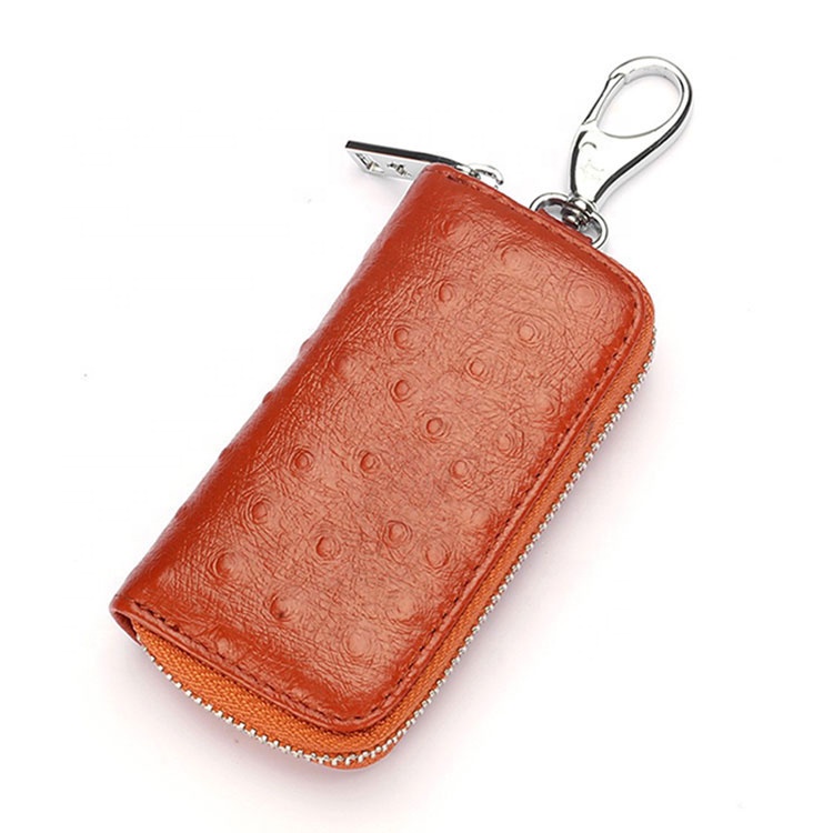 Small and exquisite ostrich leather car key bag, clutch zipper bag, natural ostrich leather wallet