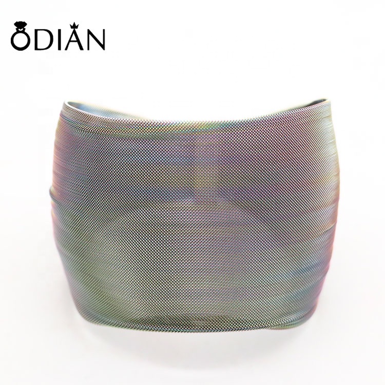 Odian Fashion Stainless Steel Woven Wire Mesh Wide Cuff Bracelet