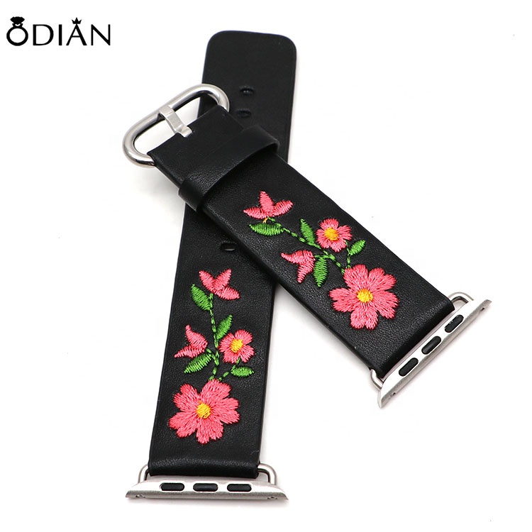 Odian Jewelry Luxury Replacement Embroidered genuine cowhide Leather Watch Strap Bands for high end quality market