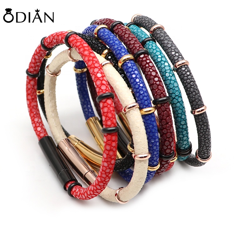 Colorful charm bracelets zircon genuine python stingray bracelet with stainless steel nail accessories