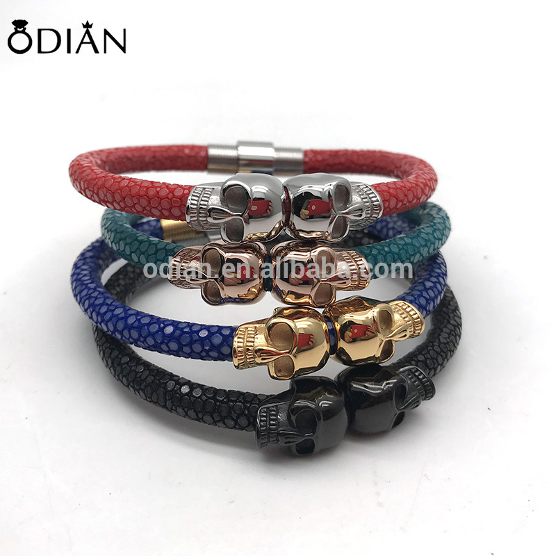 Odian Jewelry Custom Bracelets Surgical Stainless Steel Twins Skull Design stingray python bracelet
