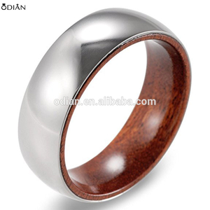Men's 8mm Domed Polished Titanium Ring with Mahogany Wood Inner ring