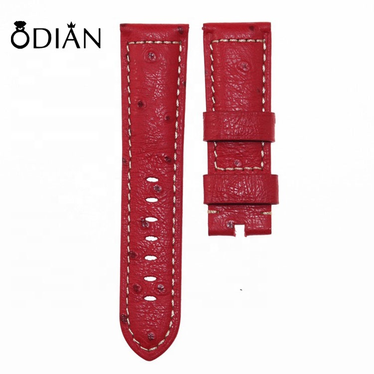 Luxury high end ostrich pattern blue black leather watch band full grain leather watch strap