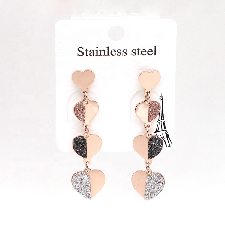 Odian Jewelry Stainless Steel Rose Gold Elegant Chic heart-shaped Dangle Earrings