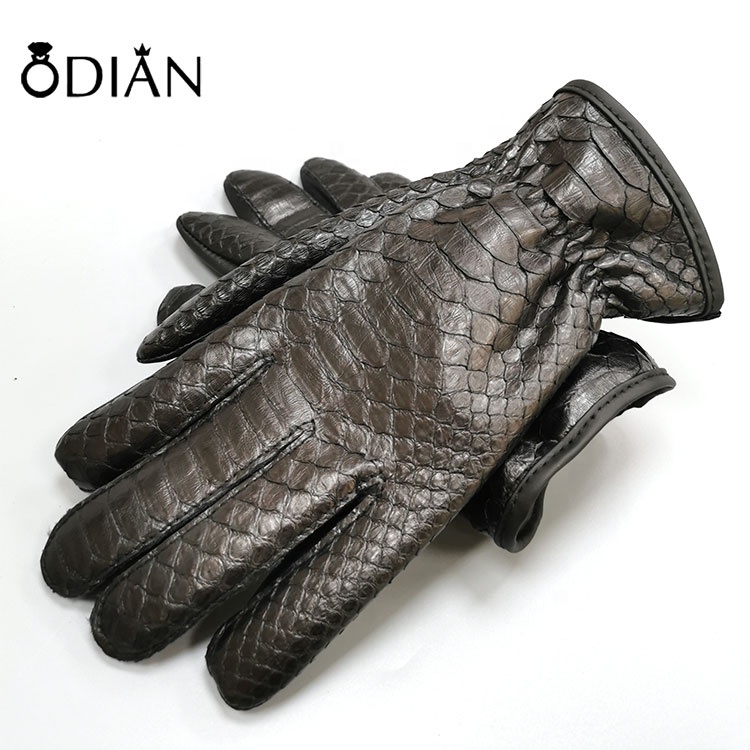 Women fashion Black gloves Back snakeskin inside cowhide high quality gloves