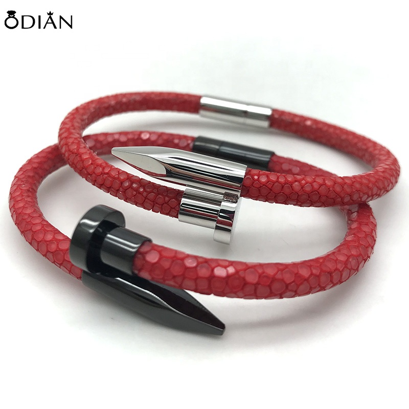 2018 Latest Fashion Styles Unisex Black Leather Chain Necklace bracelet with Stainless Nail clasp