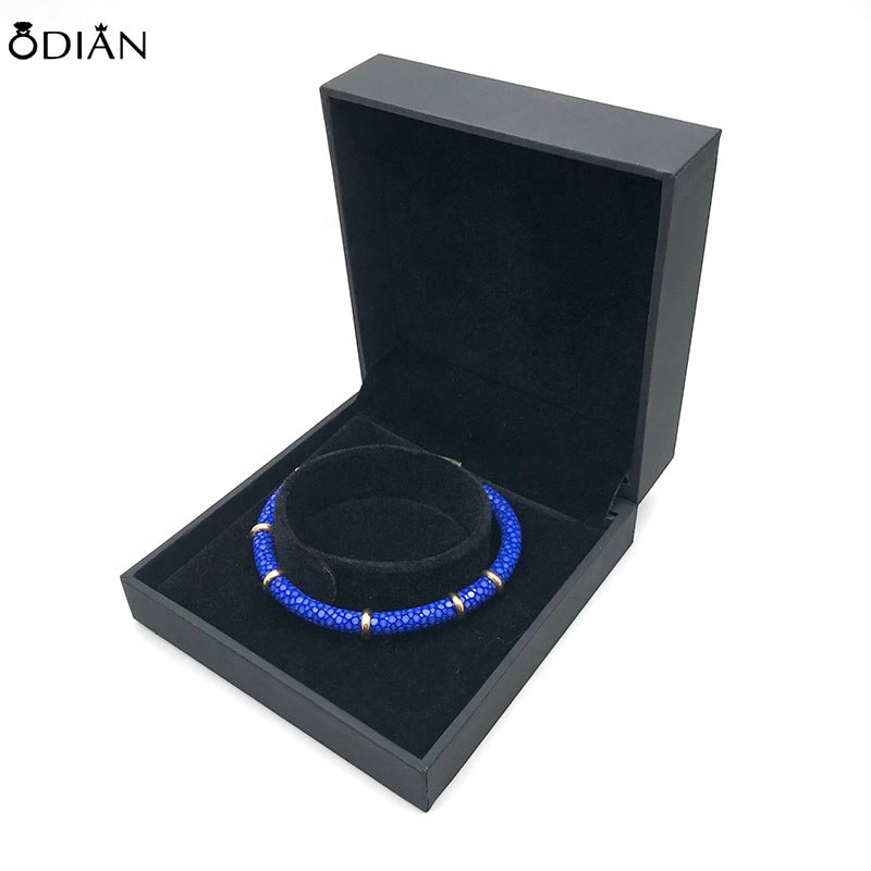Odian Jewelry High Quality Fashion Stainless Steel Jewelry Men Genuine Blue stingray and python Leather Bracelet