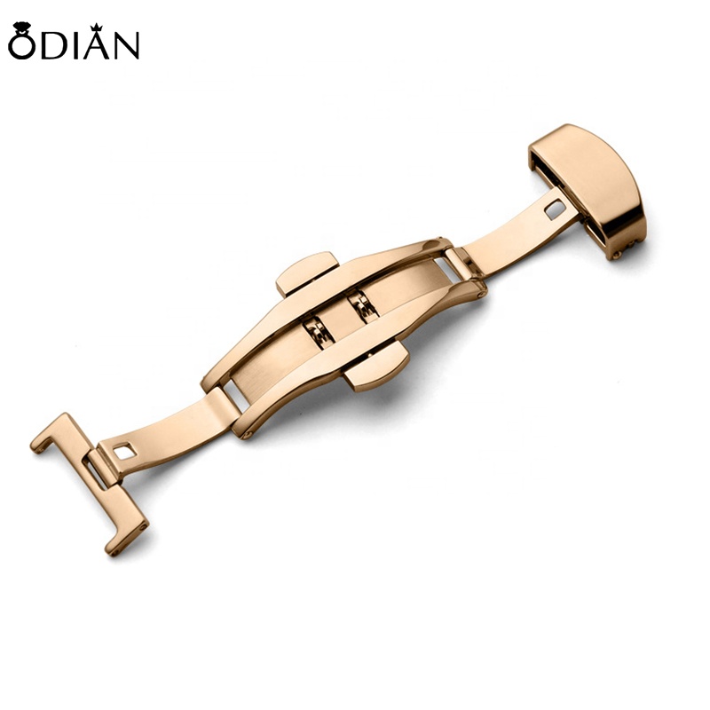 Odian 10 12 14 16 18 20 22mm Good quality Stainless Steel Double Button Clasp All Shine Butterfly Deployment Watch Buckle