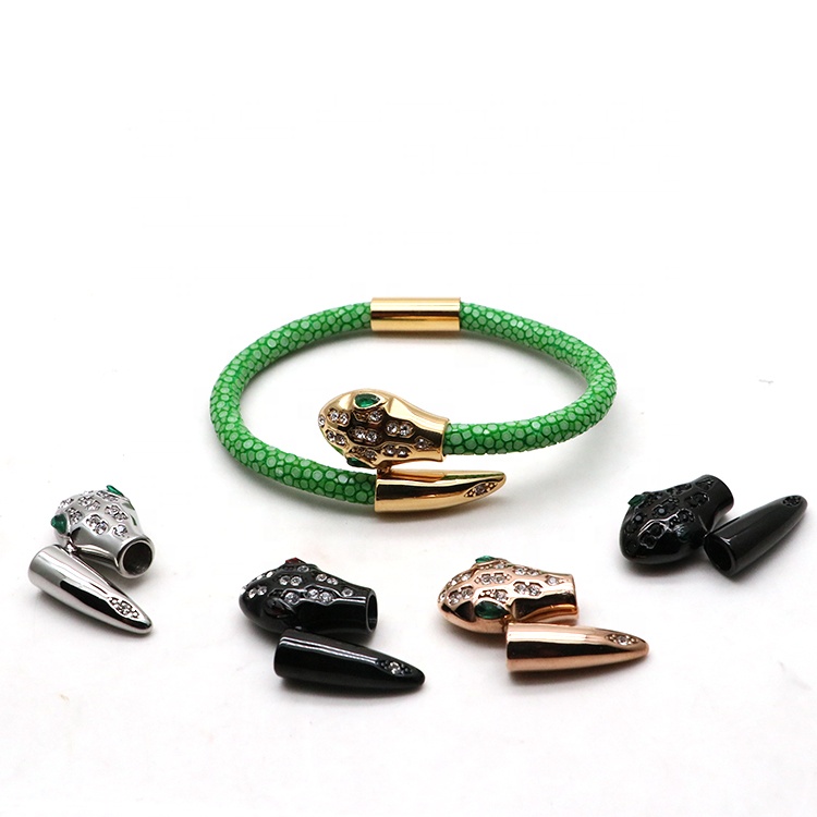 Handmade custom logo mens bracelet genuine stingray leather bangle stainless steel snake bracelet