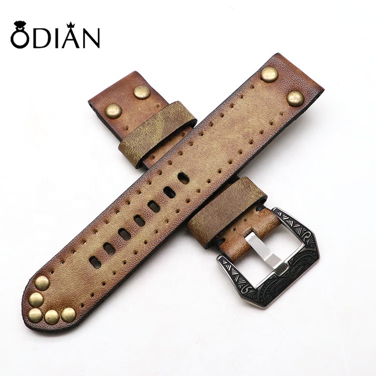 Custom Size antique Style 20mm 22mm Vintage Genuine Leather watch Strap
