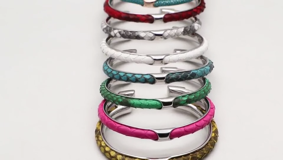 Luxury python cuff bracelet, stainless steel design, many colors available