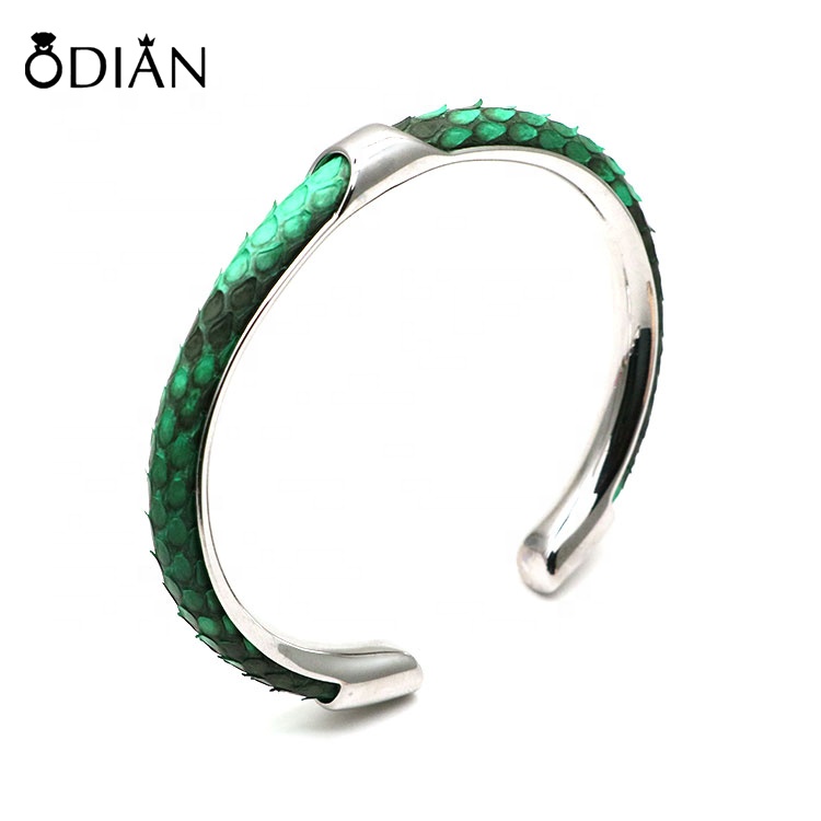 New Arrival Luxury Genuine Stingray Python Skin Bangles Cuff Bracelets with Open Stainless