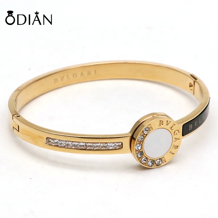 Odian Jewelry Custom Wholesale 316L Stainless Steel Bracelet IP Plated Gold Enamel Fashion Bangle Bracelets