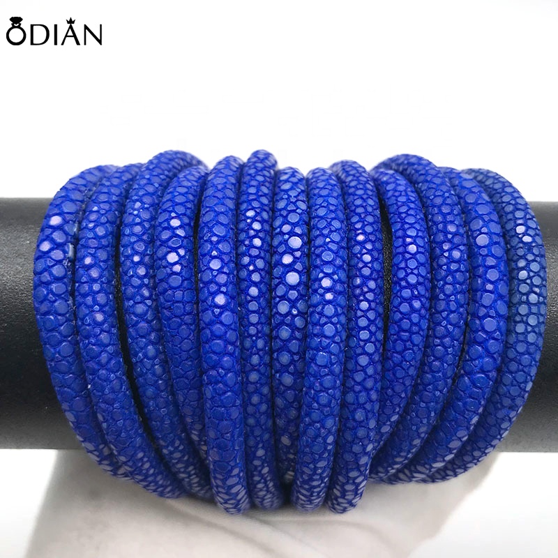 Odian supportive sample order small MOQ solid straight glued wrapping dye color stingray skin leather cord chain for jewelry