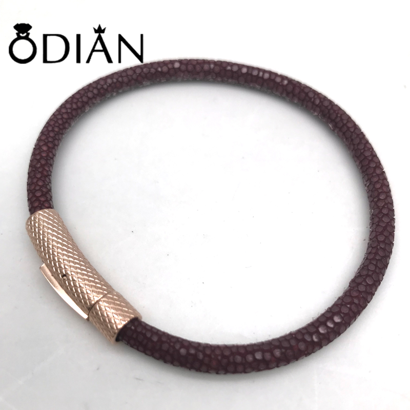 New Style Stingray Leather shiny steel clasp Bracelet Mens wholesales
