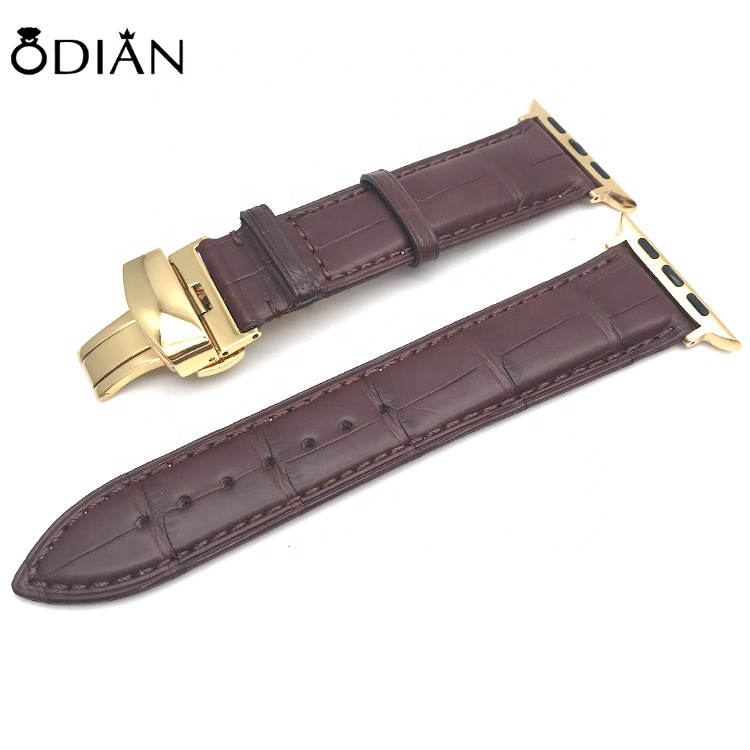 Odian Jewelry GENUINE CROCO Shiny Crocodile Leather Watch Strap in BROWN