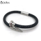 Odian Jewelry Wholesale custom black genuine braided cuff Mens leather bracelet