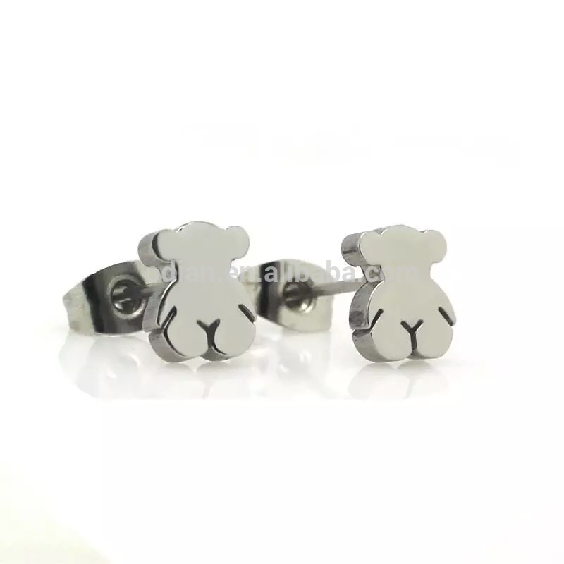 316 stainless steel bear stud earring bear earring plated rose gold and gold with pearl inlaid