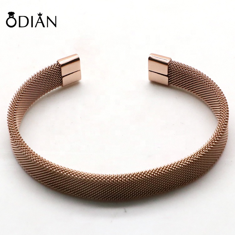 women men simple fashion jewelry 18k gold stainless steel grid strap bangle bracelet